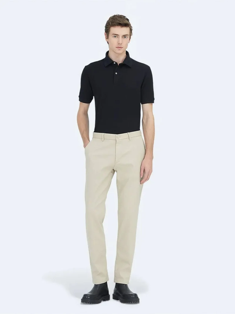 Kip Beige Weaving Regular Fit Casual Cotton Blended Trousers